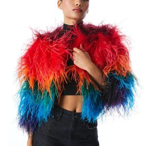 NWT Alice & Olivia KIDMAN Feather Rainbow Multi Jacket Size XS X Small NEW
